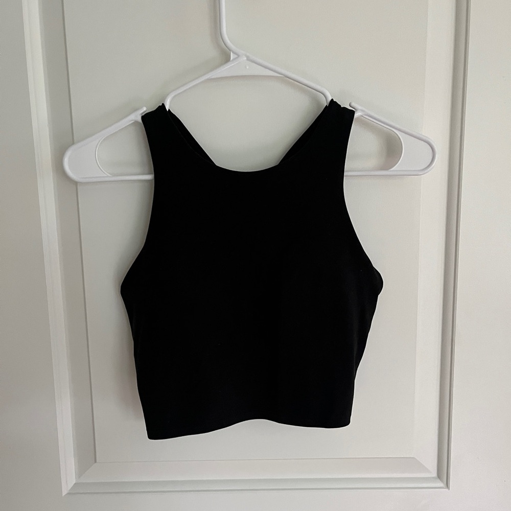 Athleta black racer back cropped tank top